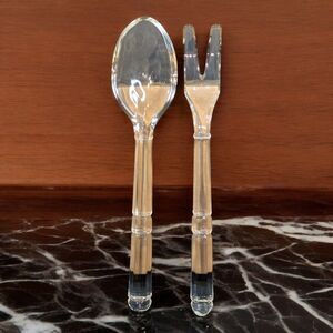 Vintage Glass Salad Serving Set Utensils 10" Serving Spoon Fork Art Deco